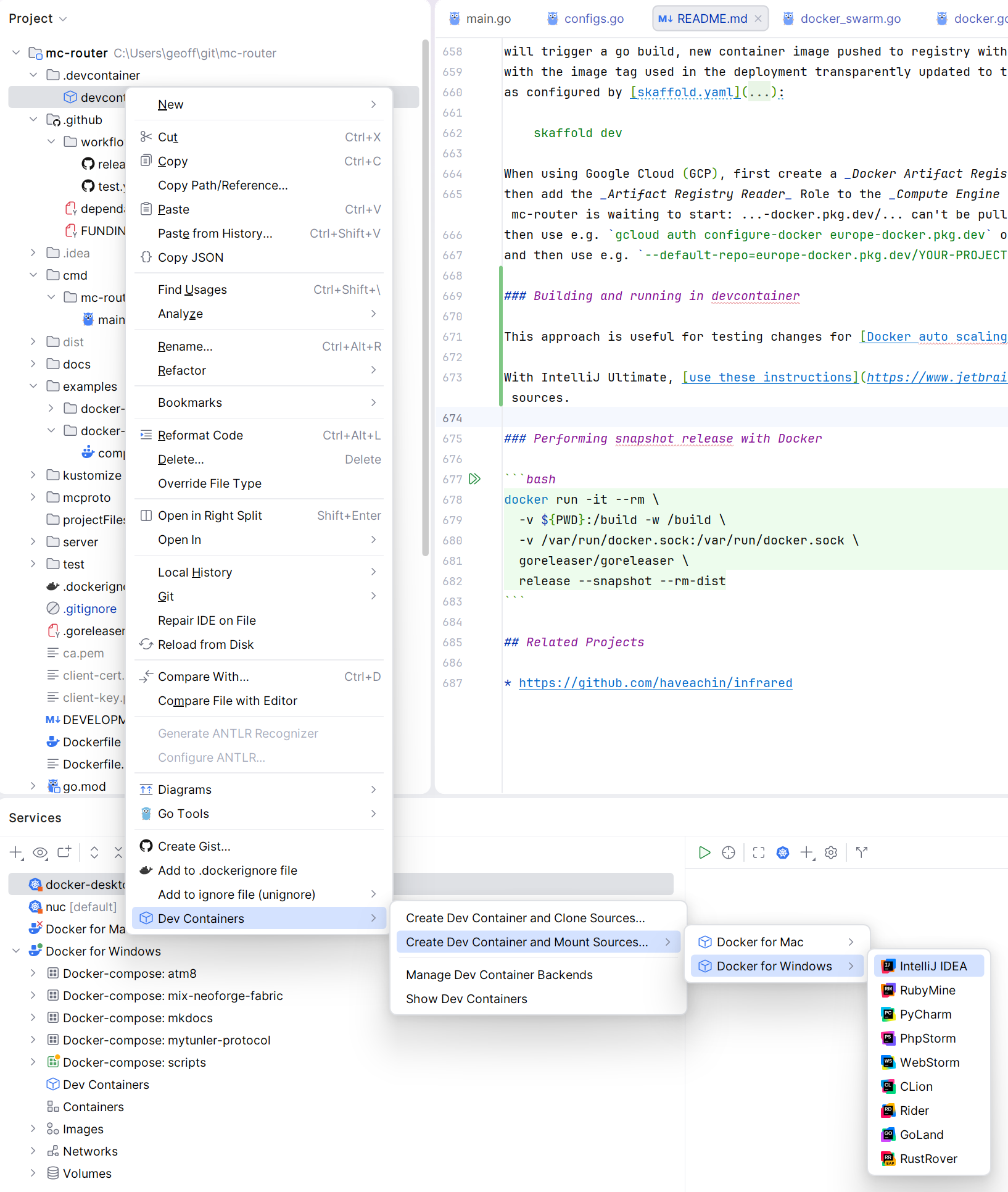 Start devcontainer in IntelliJ